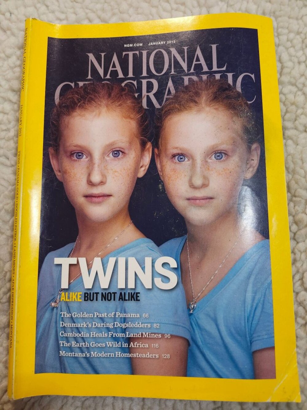 National Geographic Magazine January 2012 Twins Cover Yellow Border Collectible